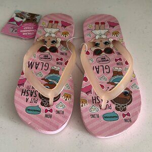 LOL Surprise Girls Pink Flip Flops With Color Changing Straps & Glam Design Size